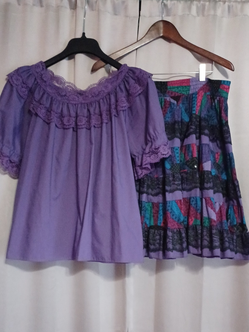 Vintage Square Up Fashions 2-Piece Set Purple Lace Skirt & Top S/L Ensemble